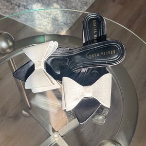 Azalea Wang Black Heels with White Bow Accent